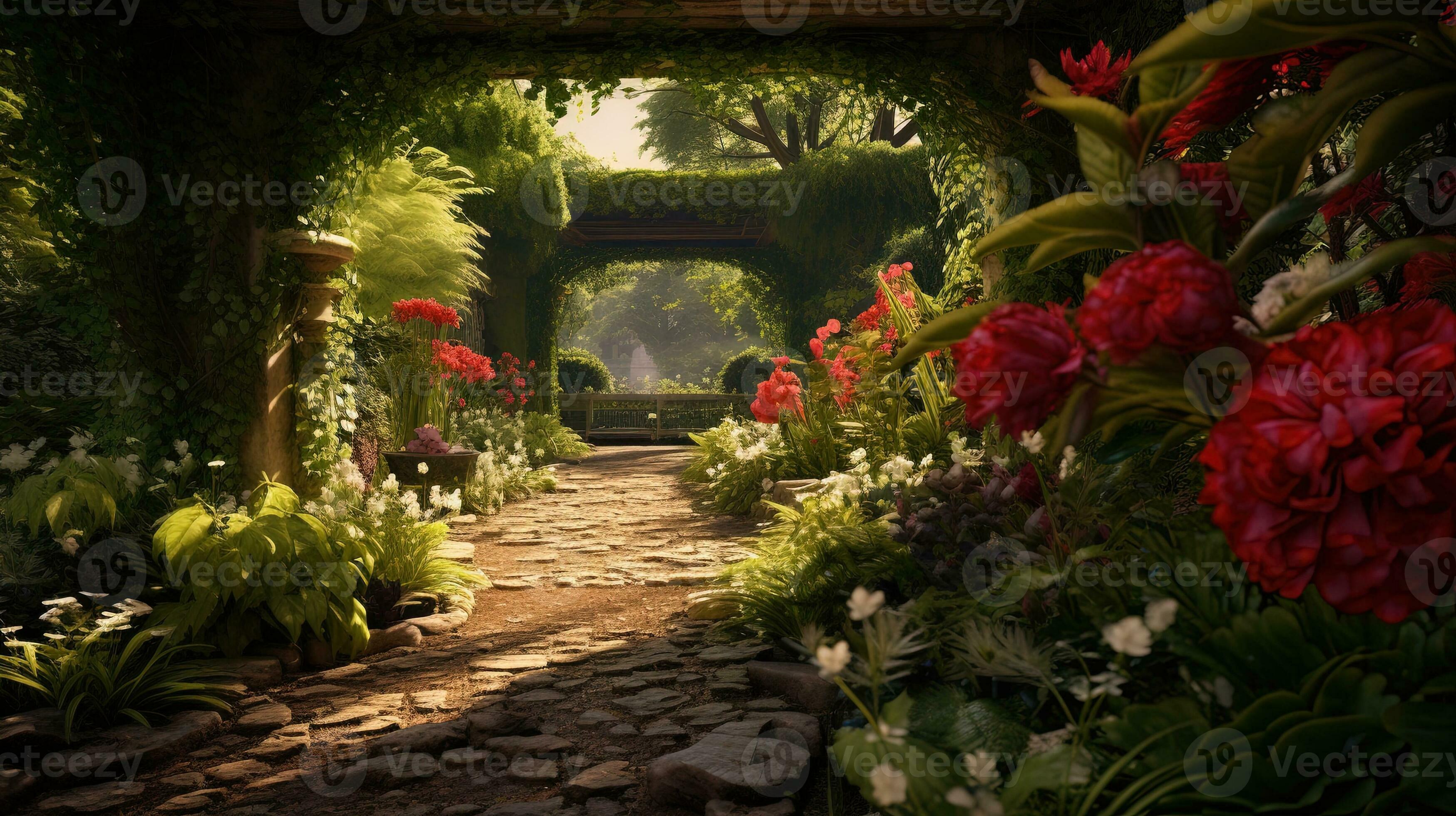 Generative AI, Beautiful summer private garden with many
