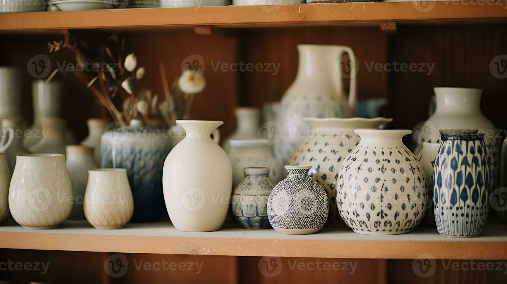 Generative AI, crafted pottery, still life of hand made pottery and ceramic bowls, hobby and leisure concept photo