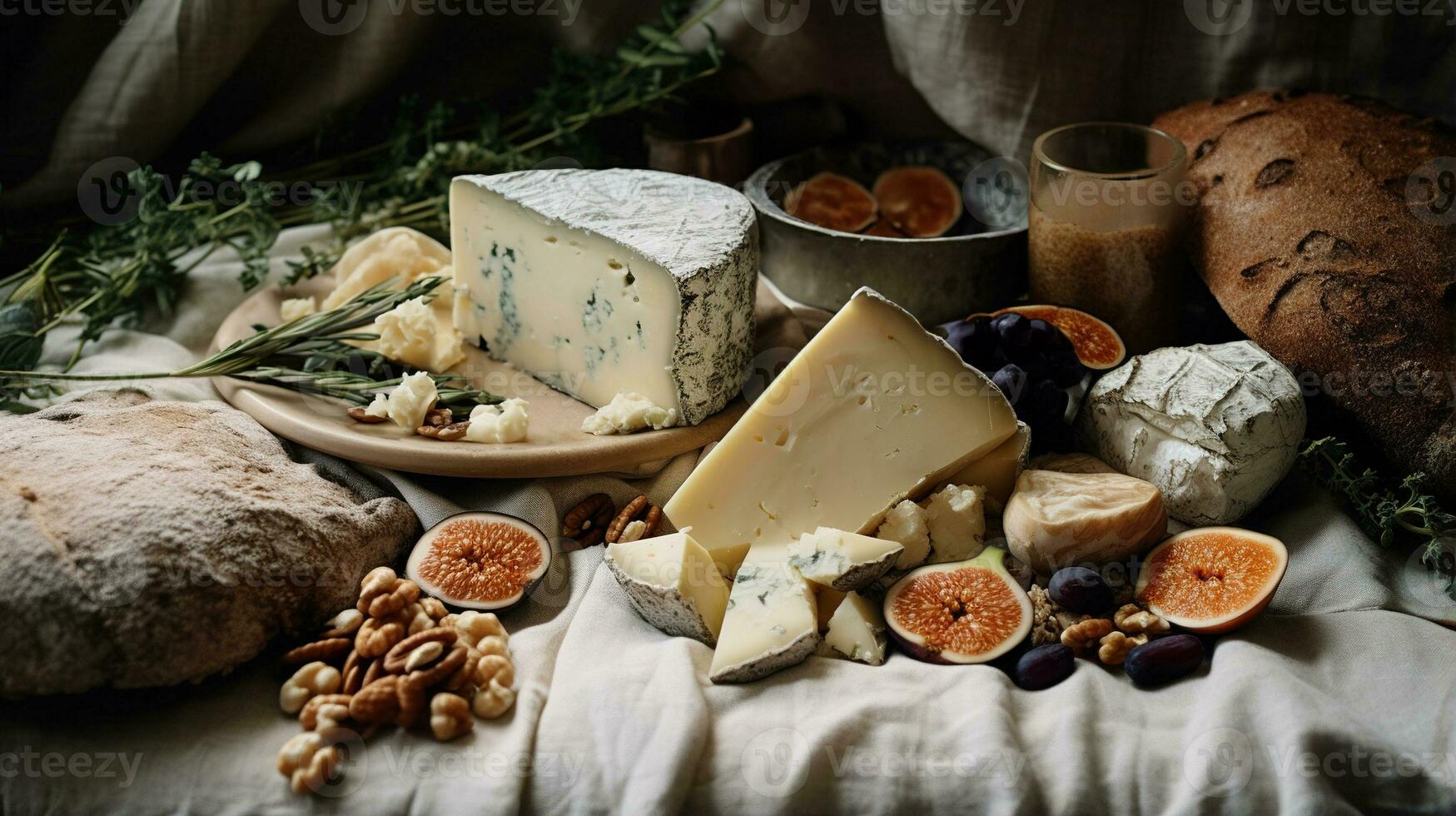 Generative AI, Different types of cheese on the table, aesthetic muted neutral colors photo