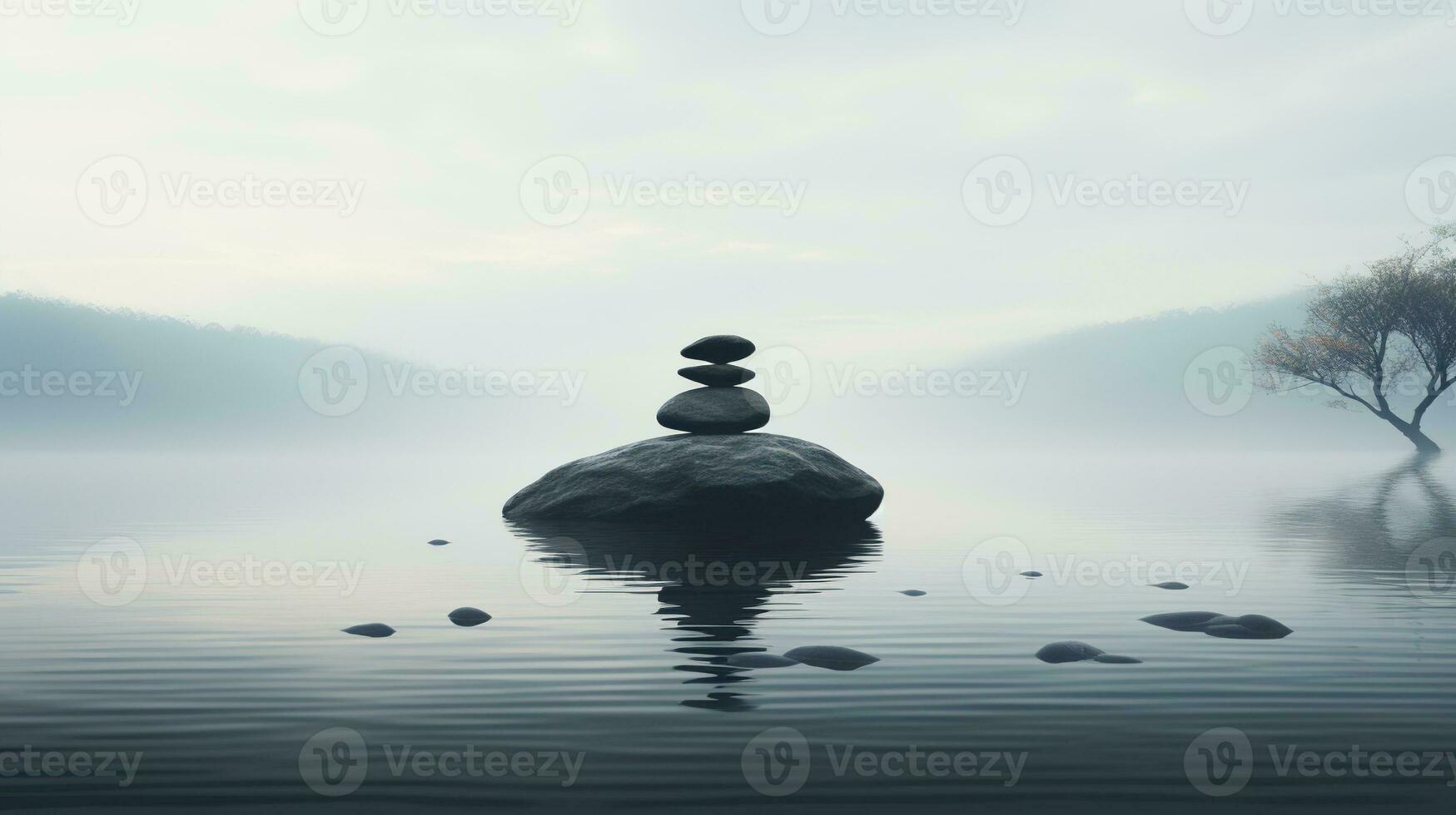 Generative AI, Zen garden, hypnotic simple illustration, calm relax and meditation concept photo