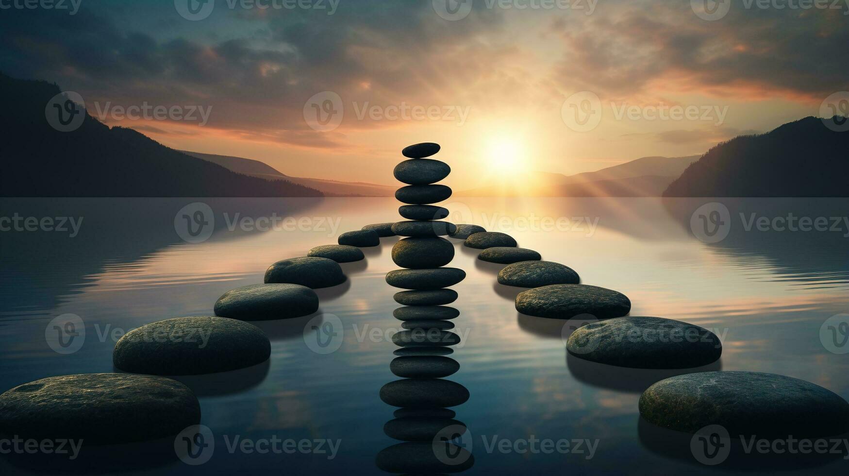 Generative AI, Zen garden, hypnotic simple illustration, calm relax and meditation concept photo