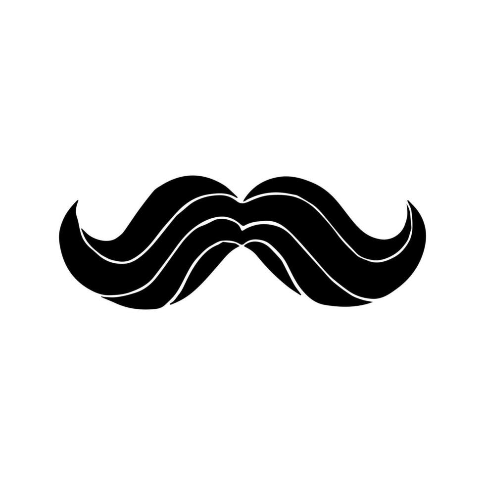 Moustache doodle illustration. Hand drawn sketch style. Black simple silhouette facial hair. Isolated on white background vector