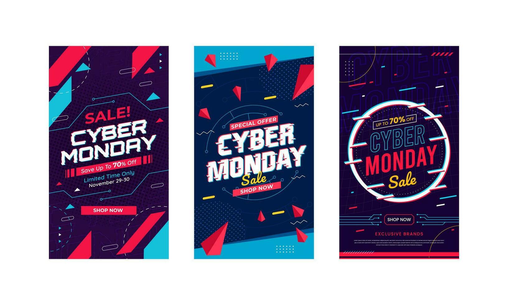 Cyber monday sale social media banner story set pack template design collection vector