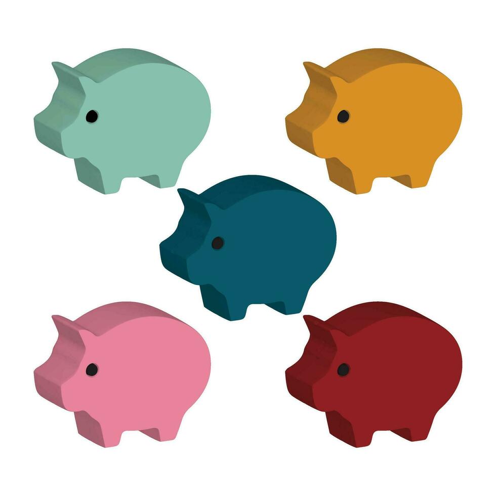 Cartoon piggy bank 3d render illustration set business investment save money concept vector