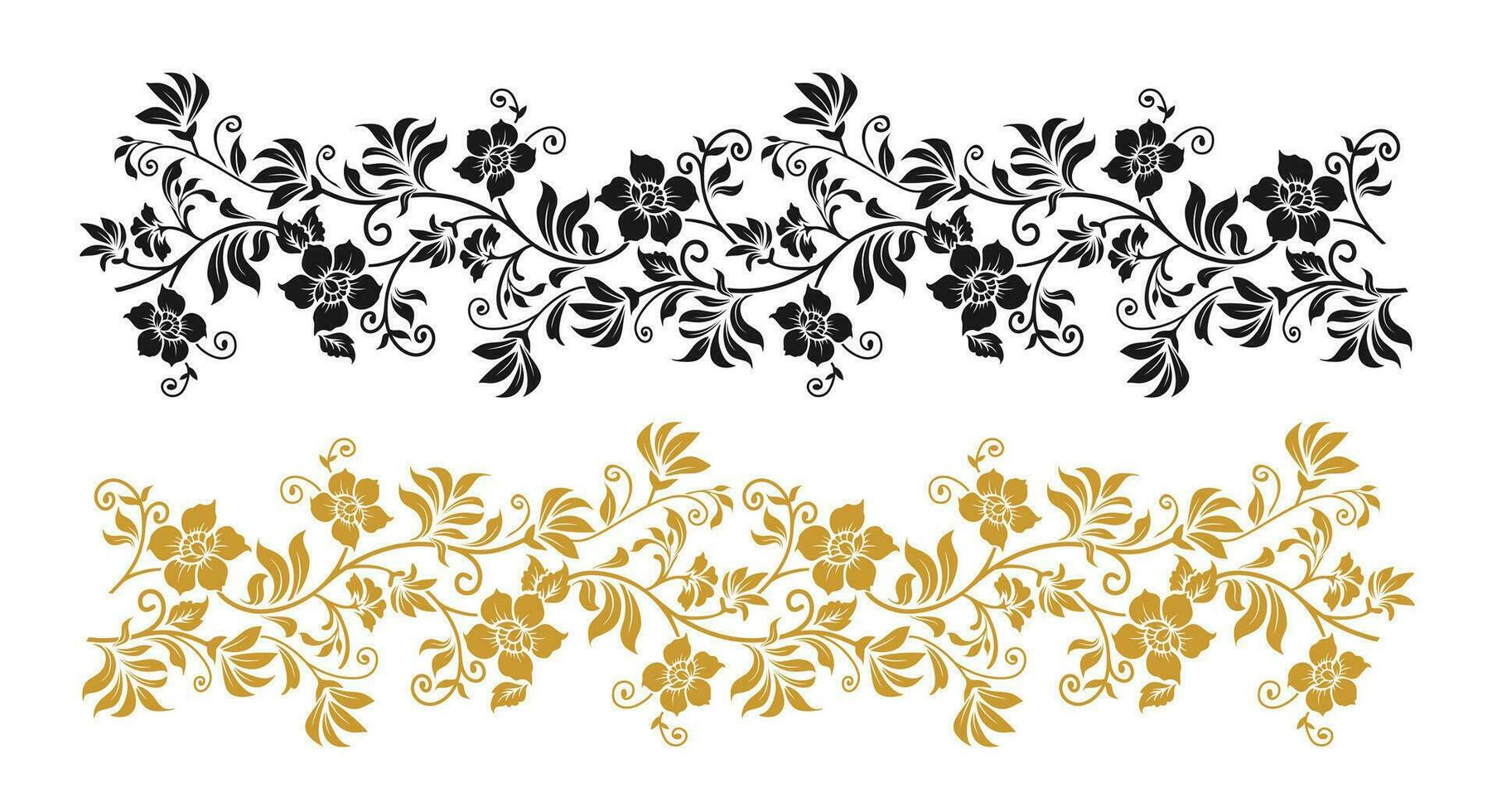 Seamless black and golden floral ornament border vector. 28890005