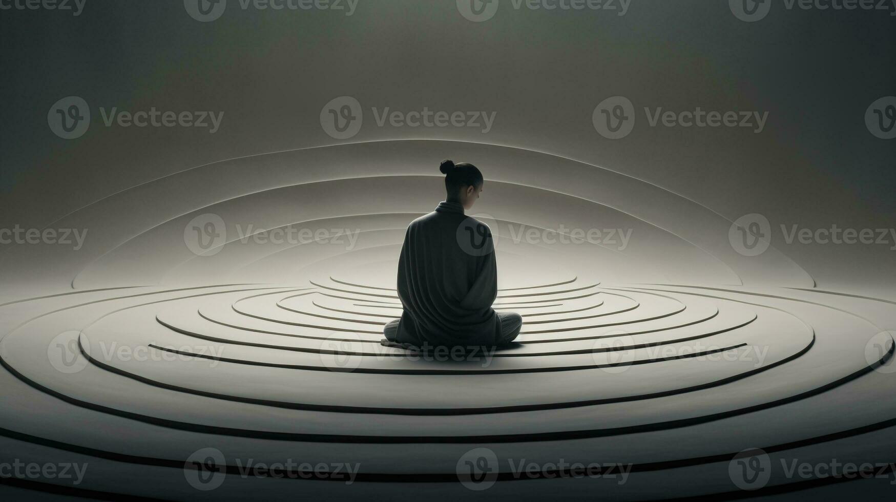 Generative AI, Zen garden, hypnotic simple illustration, calm relax and meditation concept photo