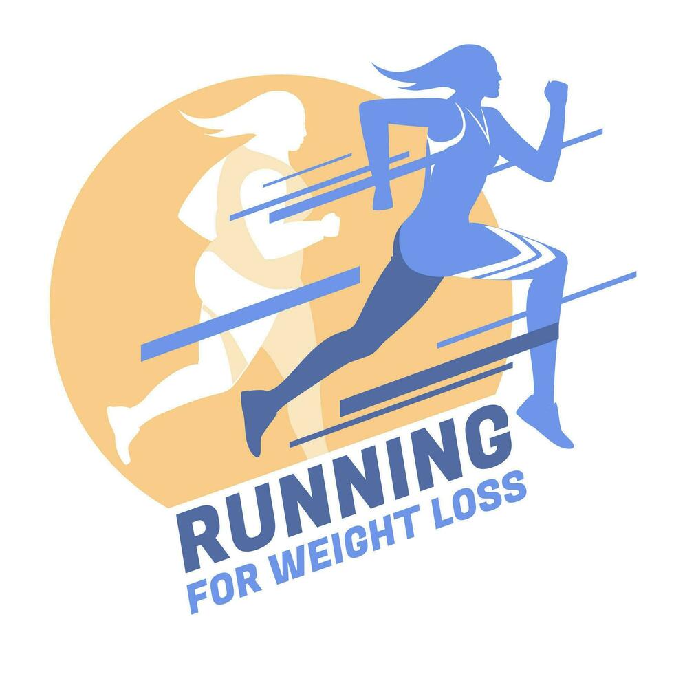 banner design for advertising running competition for weight loss or training. Overweight sportswoman running on abstract background. Presentation design, printing, web advertising banners. vector