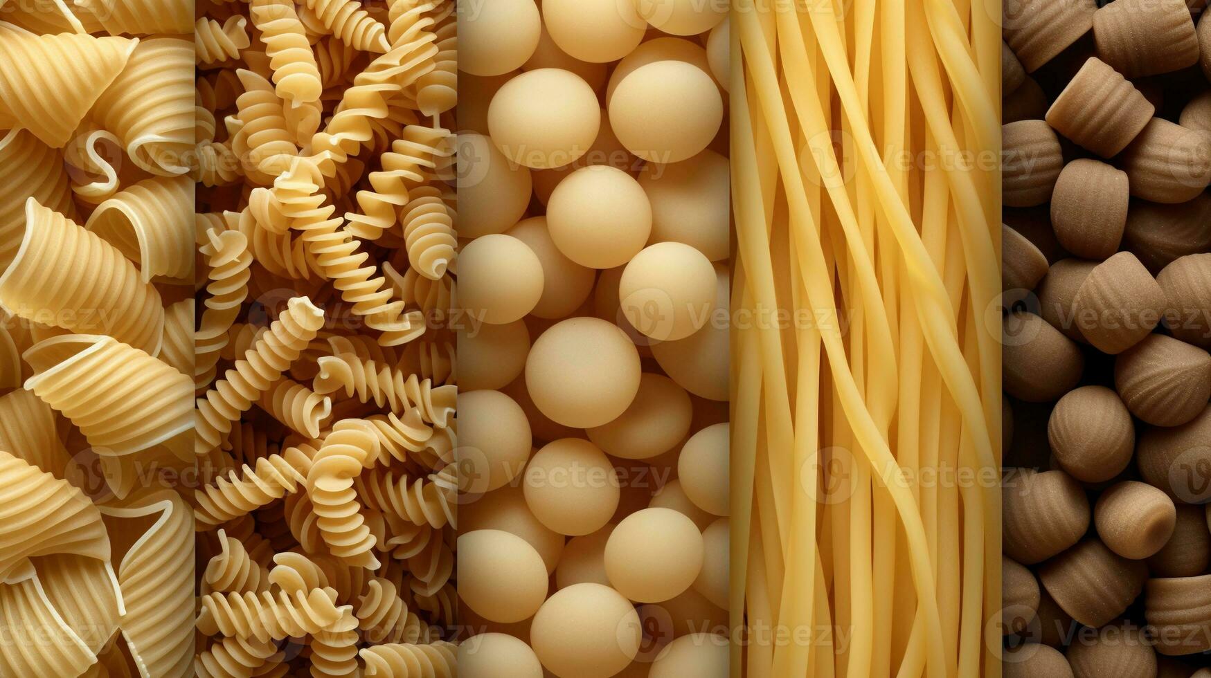Generative AI, Variety of types, colors and shapes of Italian pasta, texture background photo