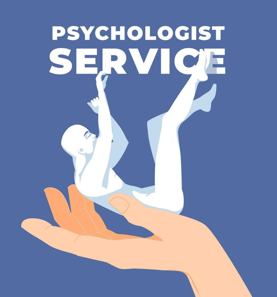 Humans hand catching a falling man. Metaphor flat vector illustration