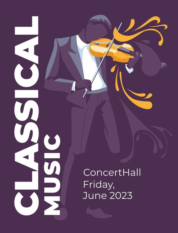 Jazz and classical music event poster design concept. Musician-violin among applause. Abstract decorative background. Vector flat illustration