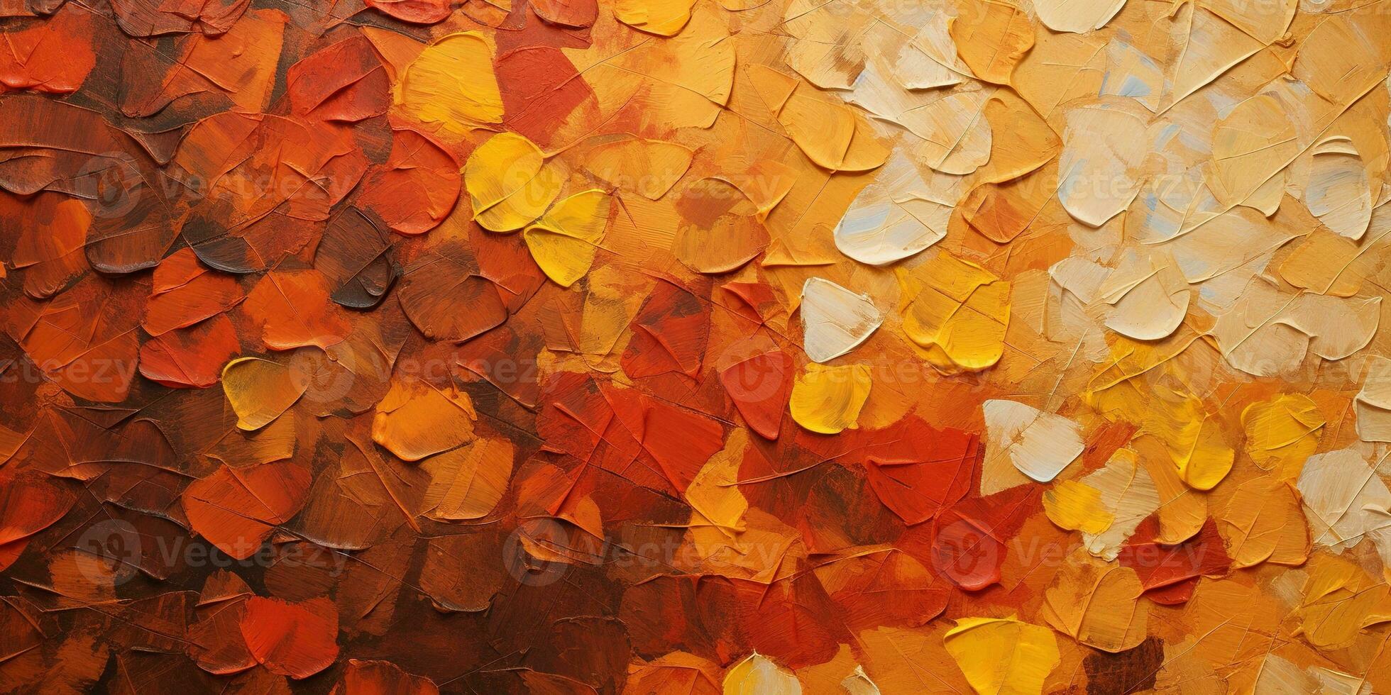 Generative AI, Closeup of impasto abstract rough autumn colors art painting texture, orange fall background photo