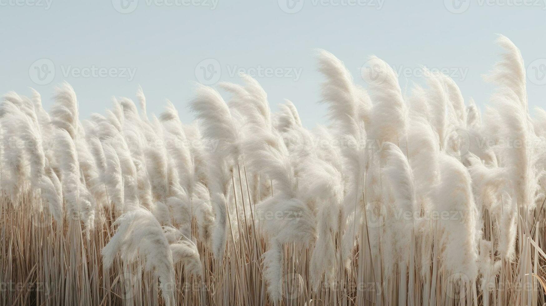 Generative AI, Pampa grass branch with sky. Abstract natural boho background of soft plants, Cortaderia selloana photo