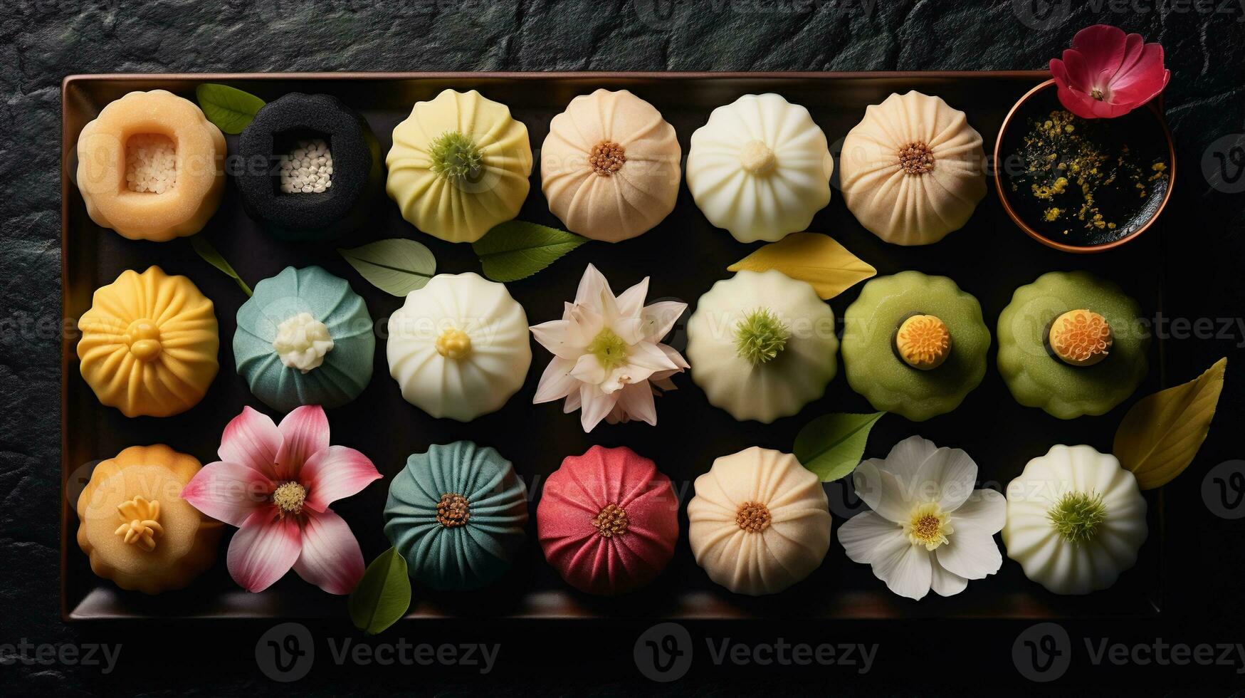 Generative AI, Japanese traditional confectionery cake wagashi, various types of sweets photo