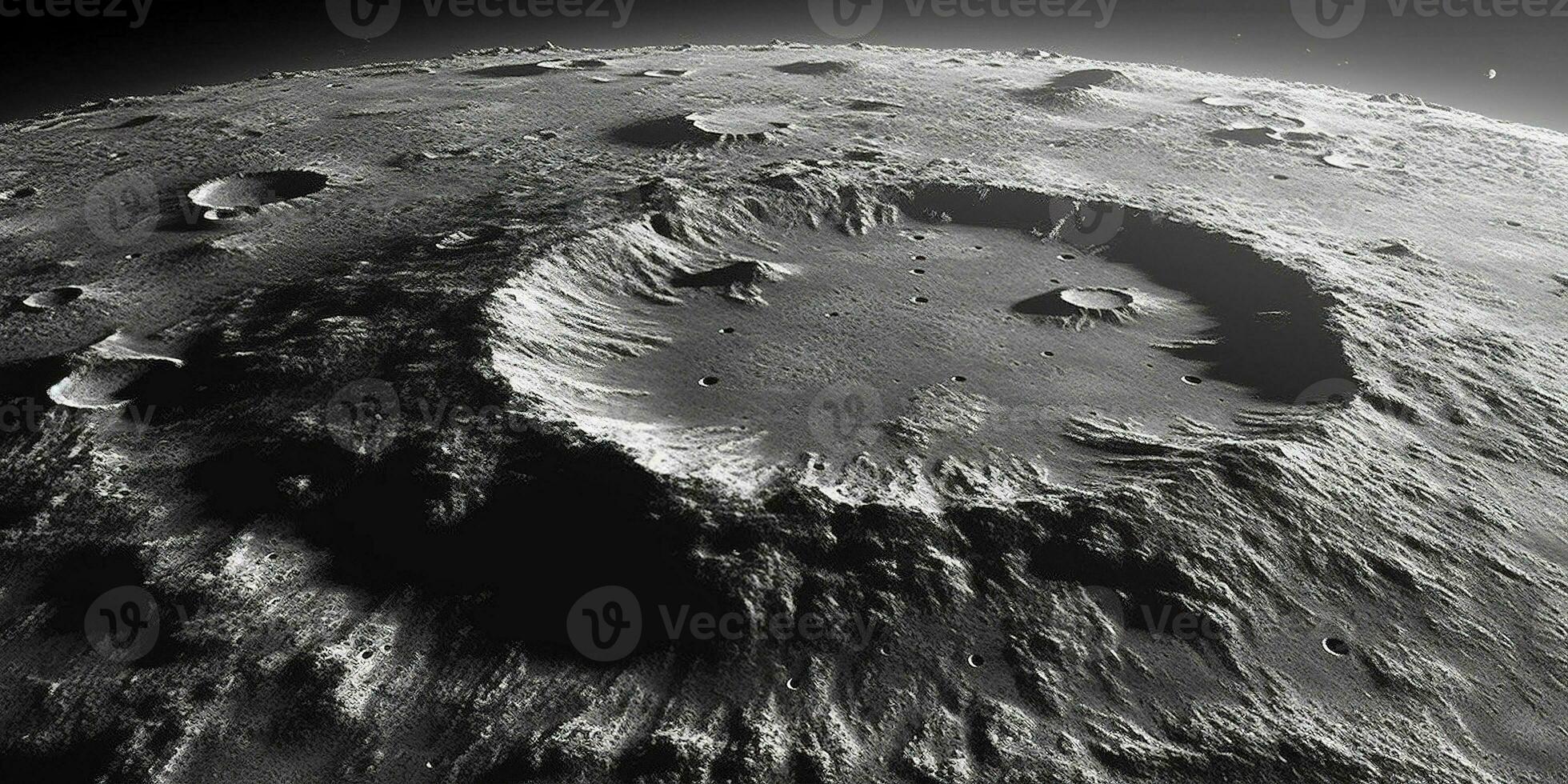 Generative AI, another alien planet surface relief, moon crater. Space background photo