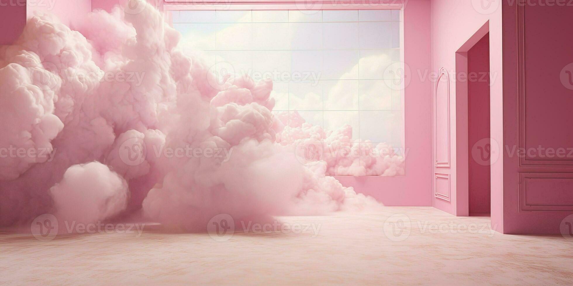 Generative AI, Pink magenta fantastic 3d clouds in the room interior, sky and landscape. Gentle colors and with bright lights. photo