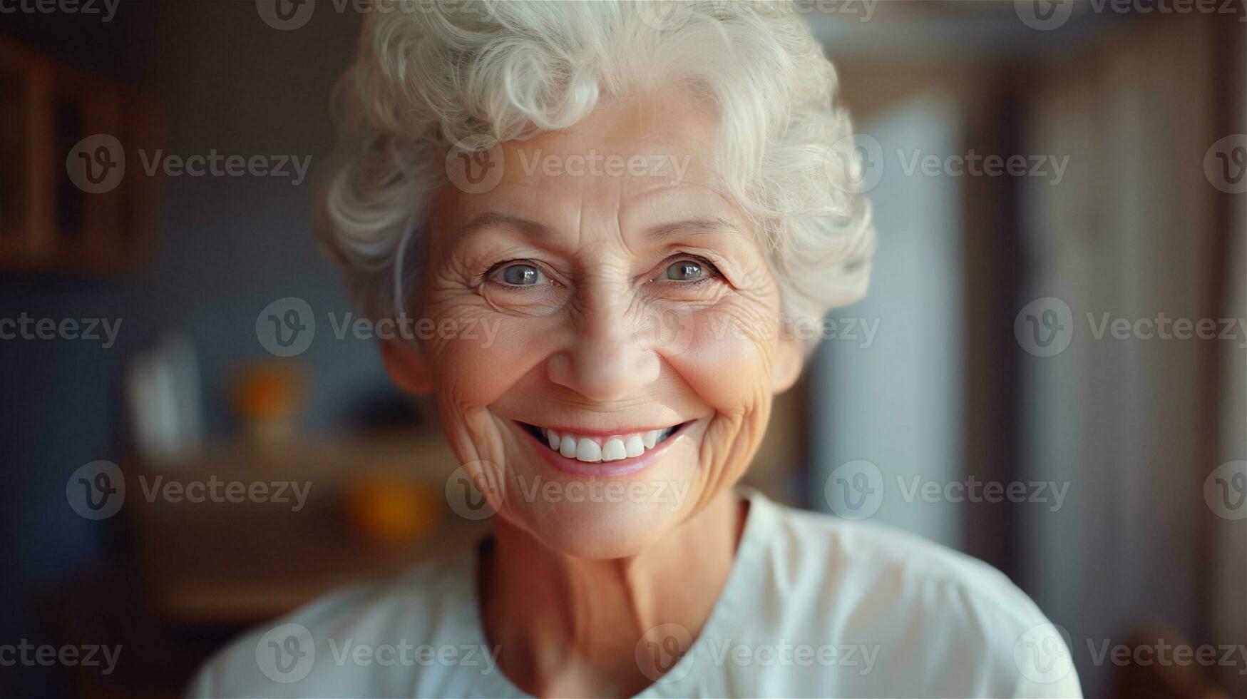 Generative AI, close-up of elderly smiling woman, happiness look photo