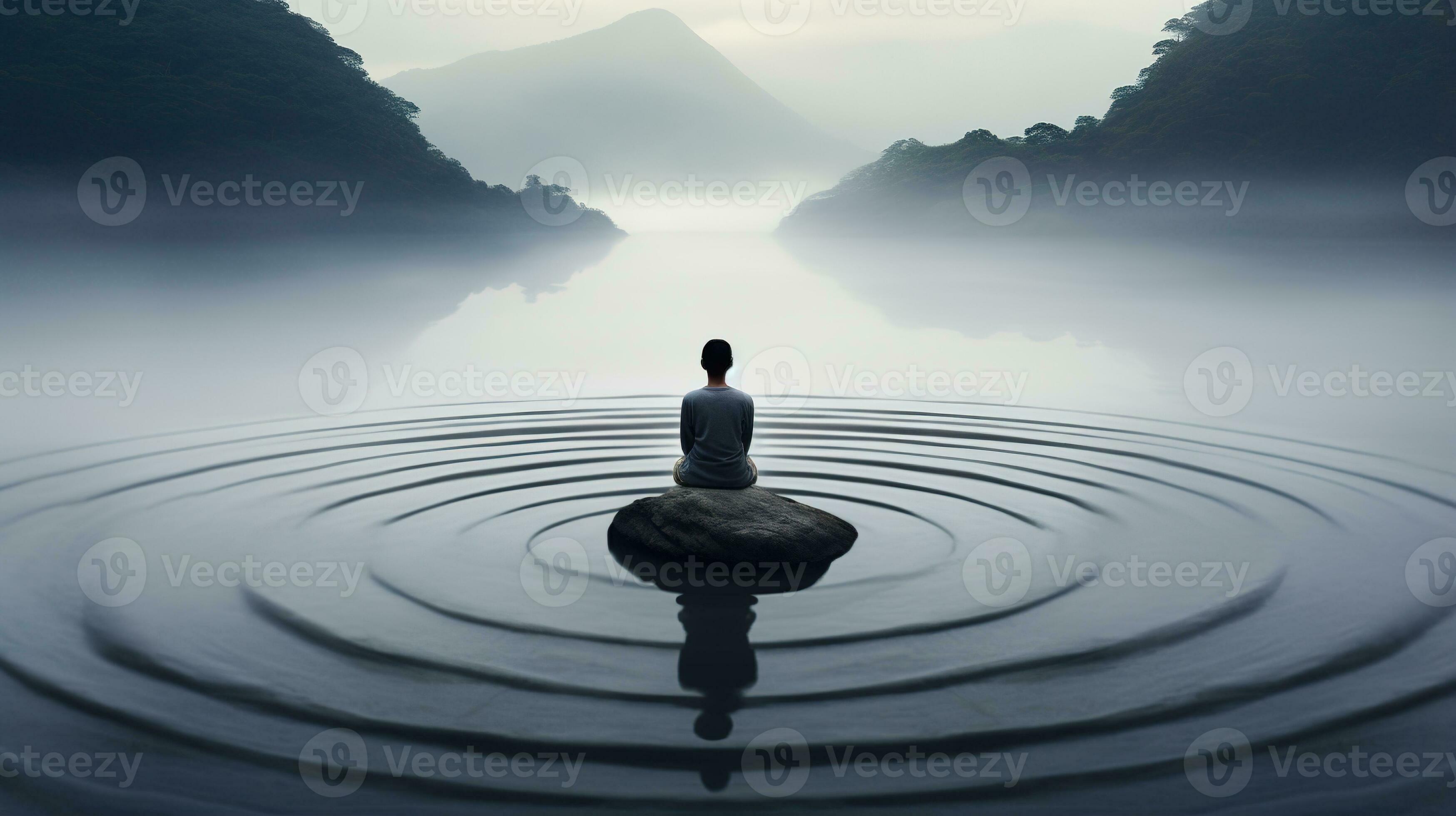 Calm Mind And Body Nature Made Generative AI, Zen garden, hypnotic simple illustration, calm relax and