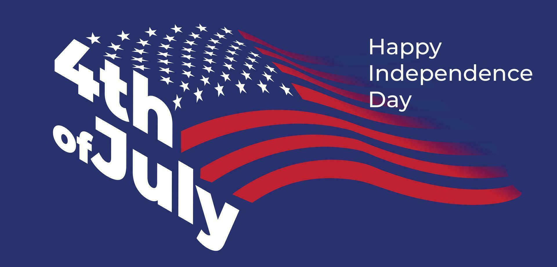 USA Independence Day poster, card or flyer design. A huge evolving flag and 3D letters. Vector flat illustration