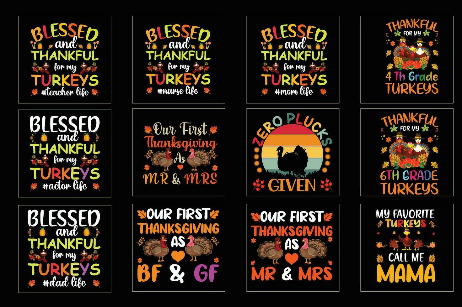 Thanks giving  t-shirt design bundle, Set of thanks giving t-shirt vector