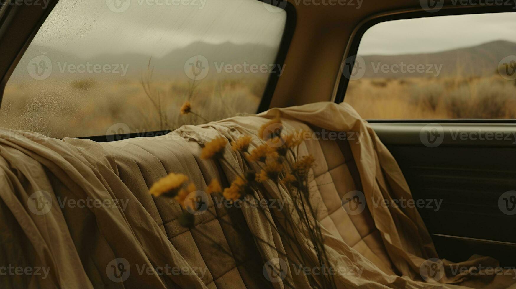Generative AI, road trip aesthetic concept, muted neutral colors, happy travel, enjoy holidays and relaxation photo