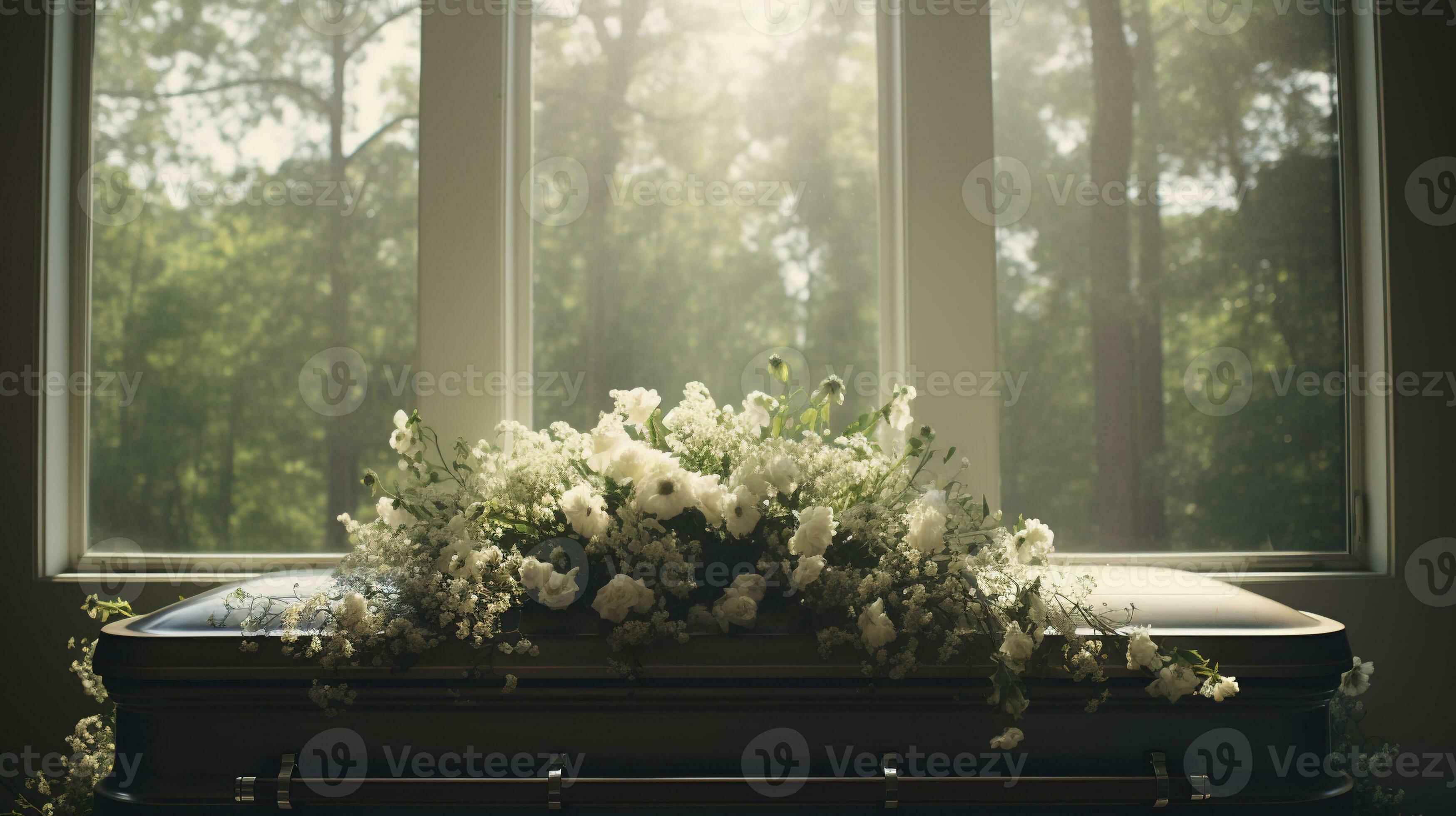 Generative AI, Flowers on a coffin in the funeral or burial services at