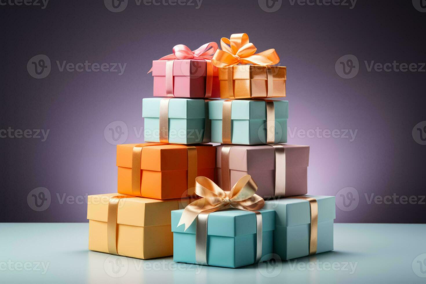 Stack of gift boxes from Cyber Week sales isolated on a gradient background photo
