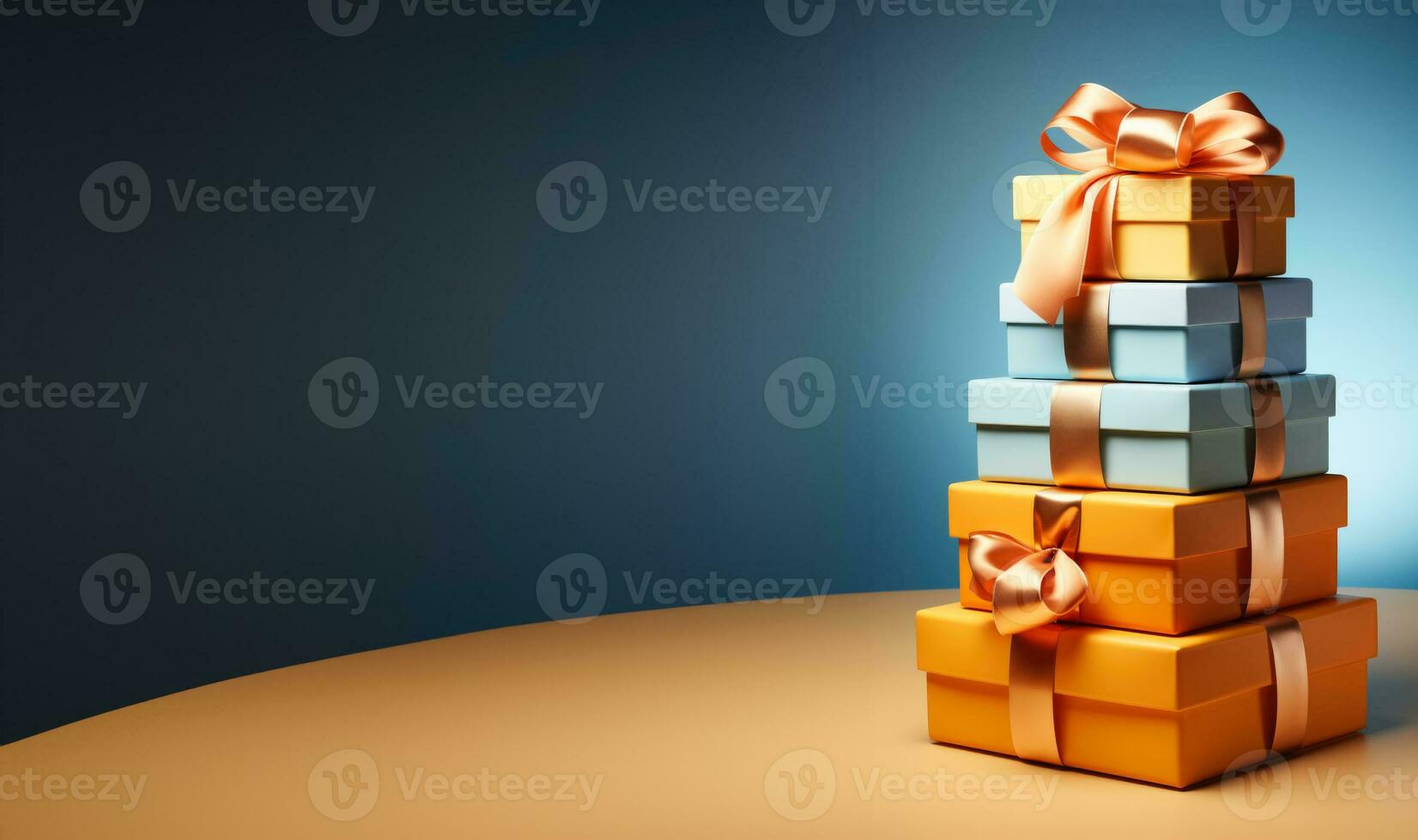 Stack of gift boxes from Cyber Week sales isolated on a gradient background photo
