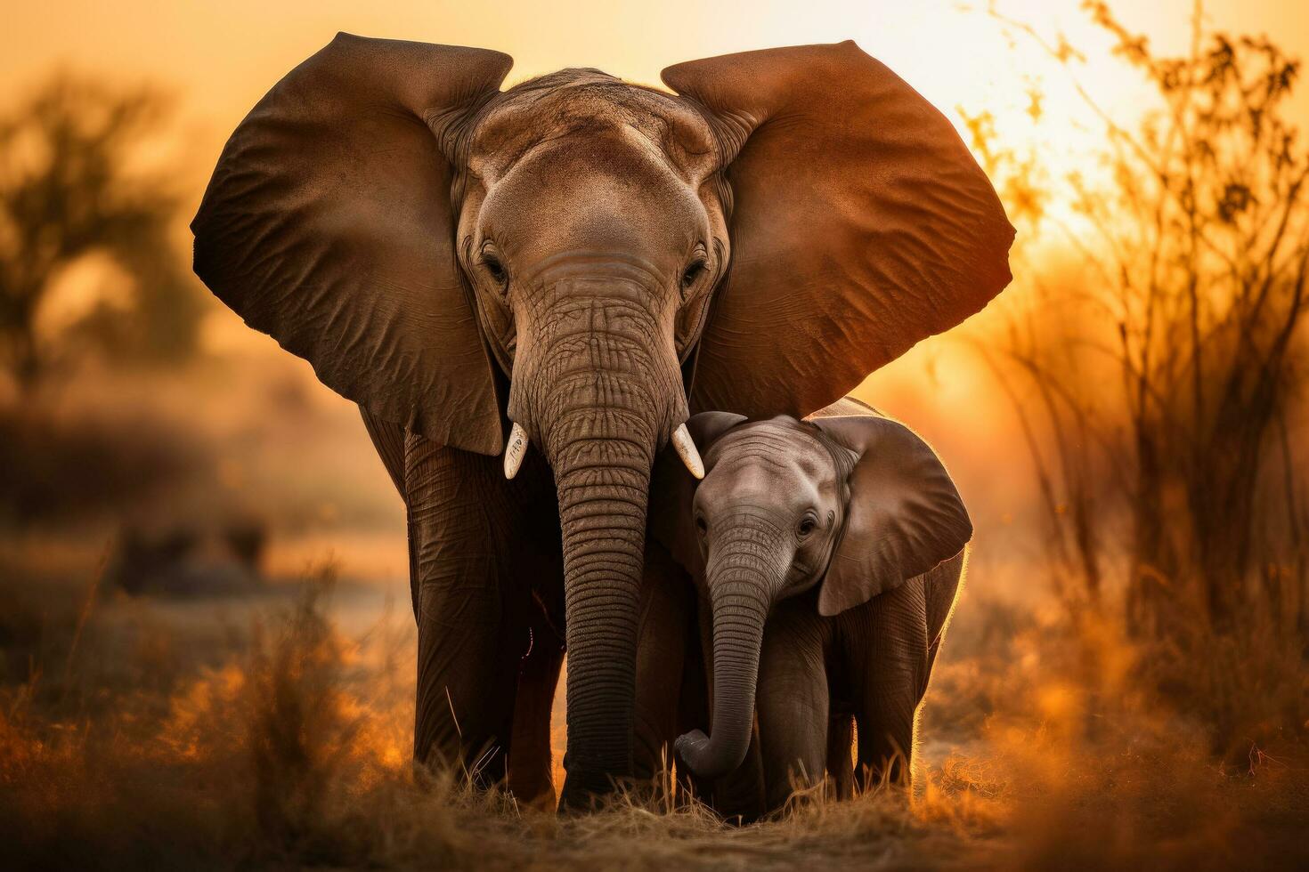 A tender moment captured as an elephant family embraces symbolizing the unbreakable bond shared on African safaris photo