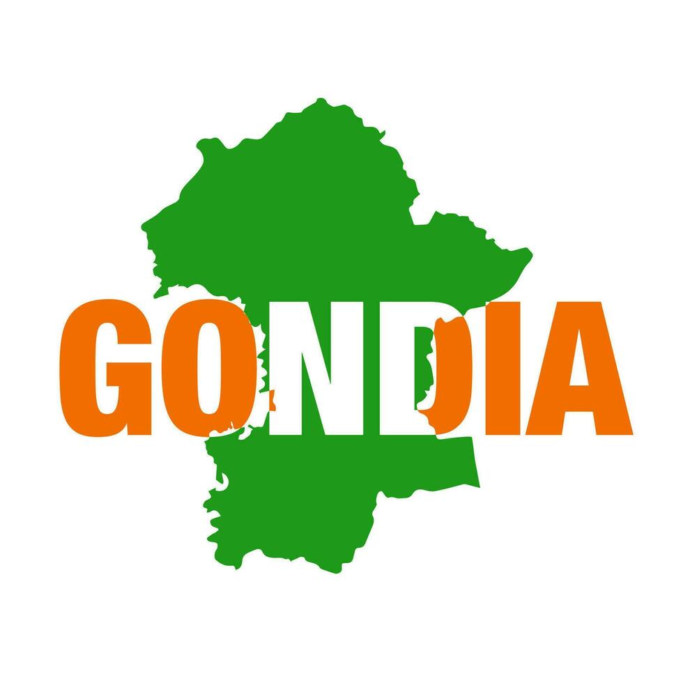 Gondia dist map typography. Gondia is a district of Maharashtra. vector
