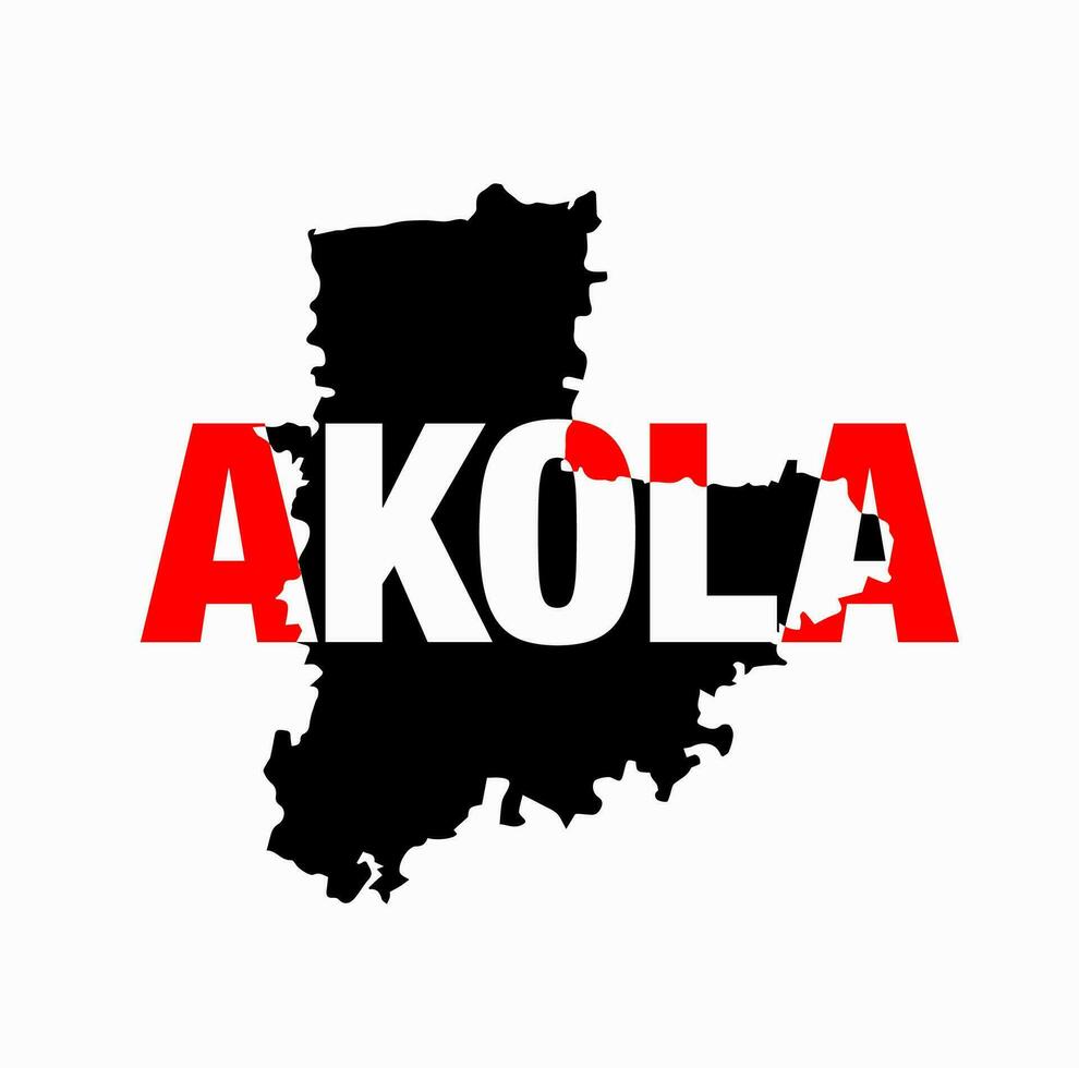 Akola district map typography in black red color. Akola a district of Maharashtra. vector