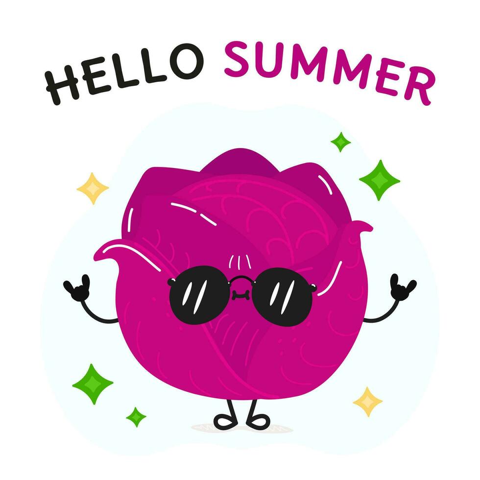 Red cabbage character. Hello summer card. Vector hand drawn cartoon kawaii character illustration icon. Isolated on white background Red cabbage character concept