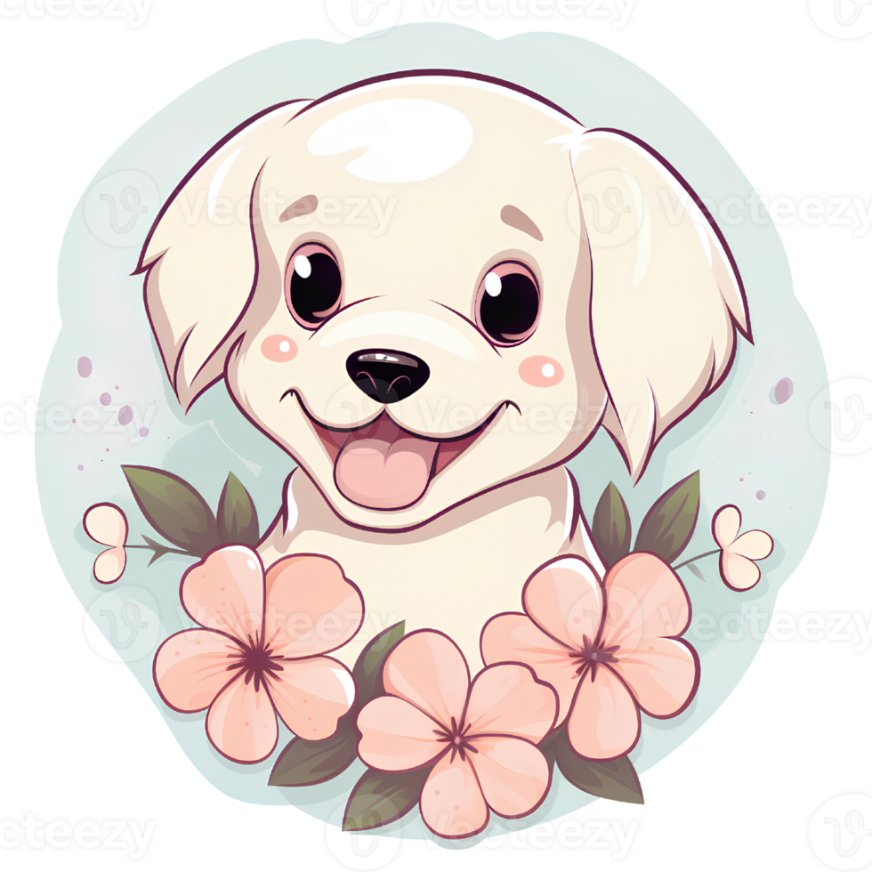 cat dog cut flowers vintage ai generative png
