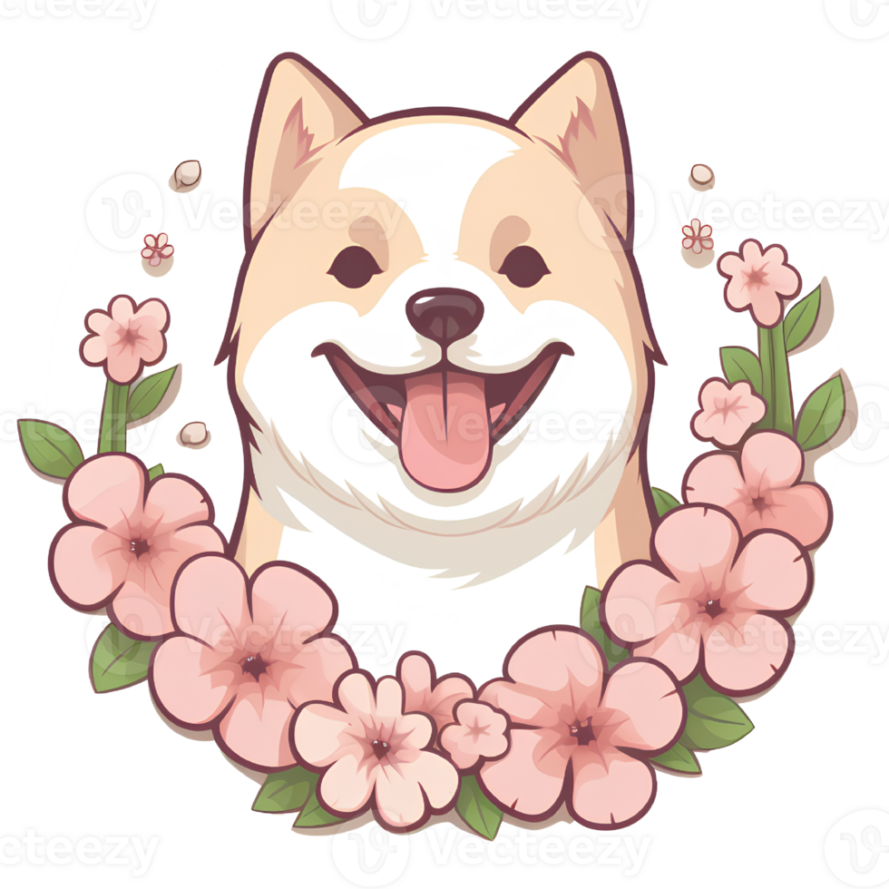 cat dog cut flowers vintage ai generative png