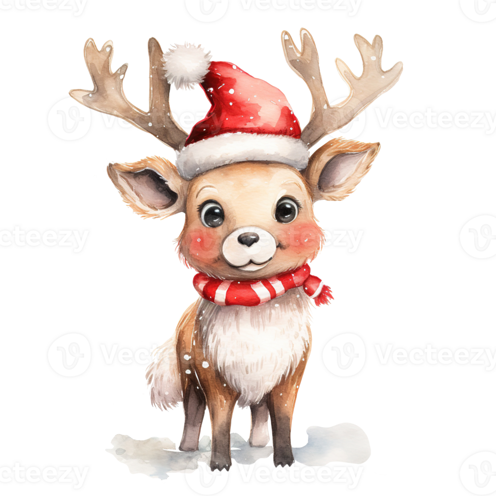 Reindeer For Christmas Event. Watercolor Style. AI Generated png