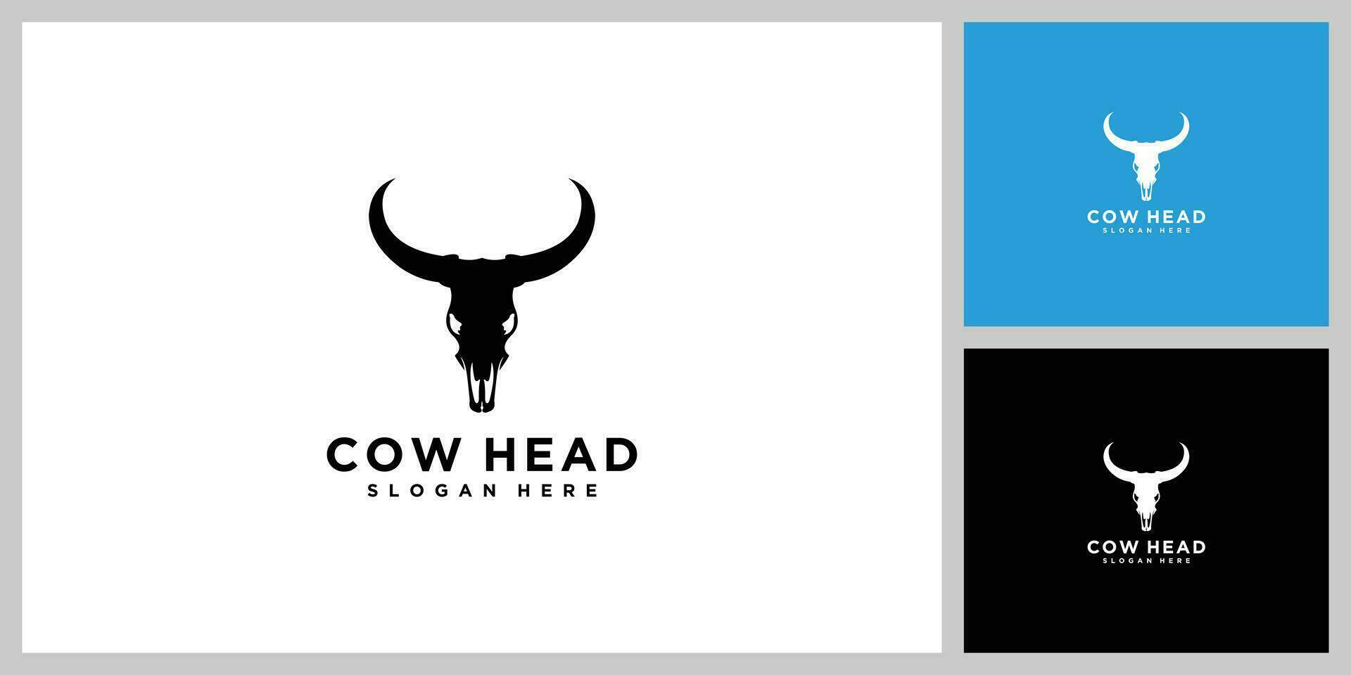Cow head skull logo design rustic illustration horn vintage farm livestock icon symbol vector