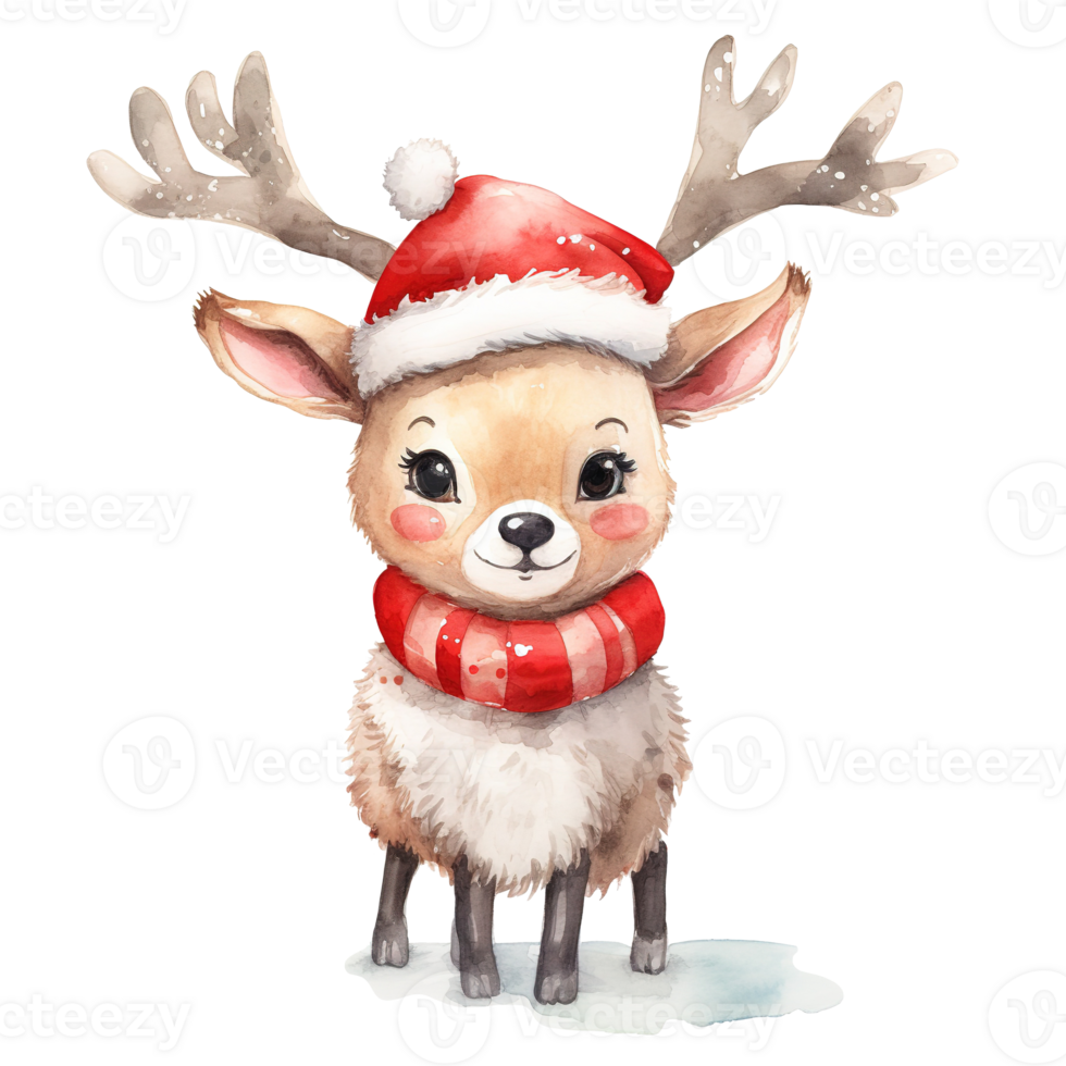 Reindeer For Christmas Event. Watercolor Style. AI Generated png
