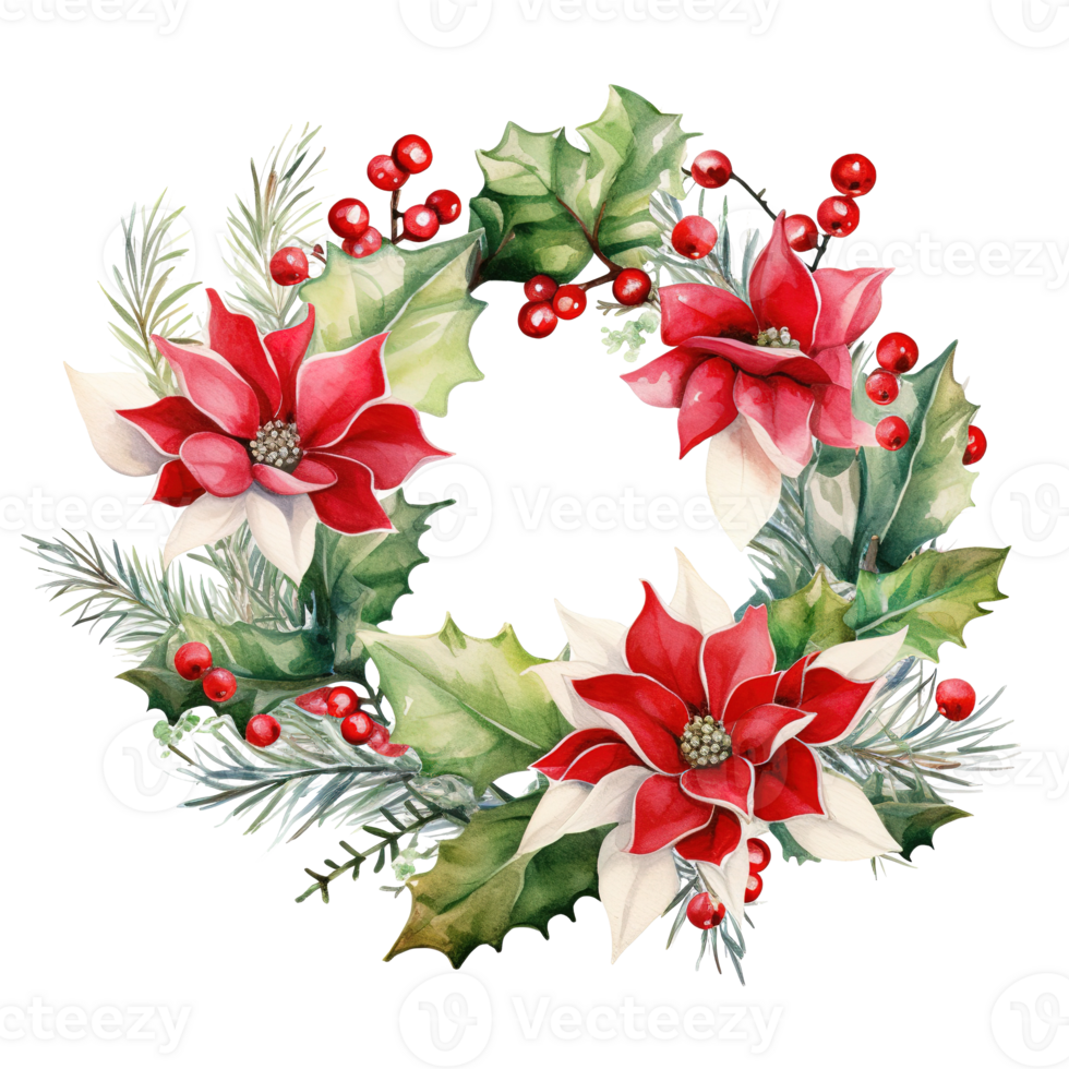Christmas Wreath For Christmas Event. Watercolor Style. AI Generated png