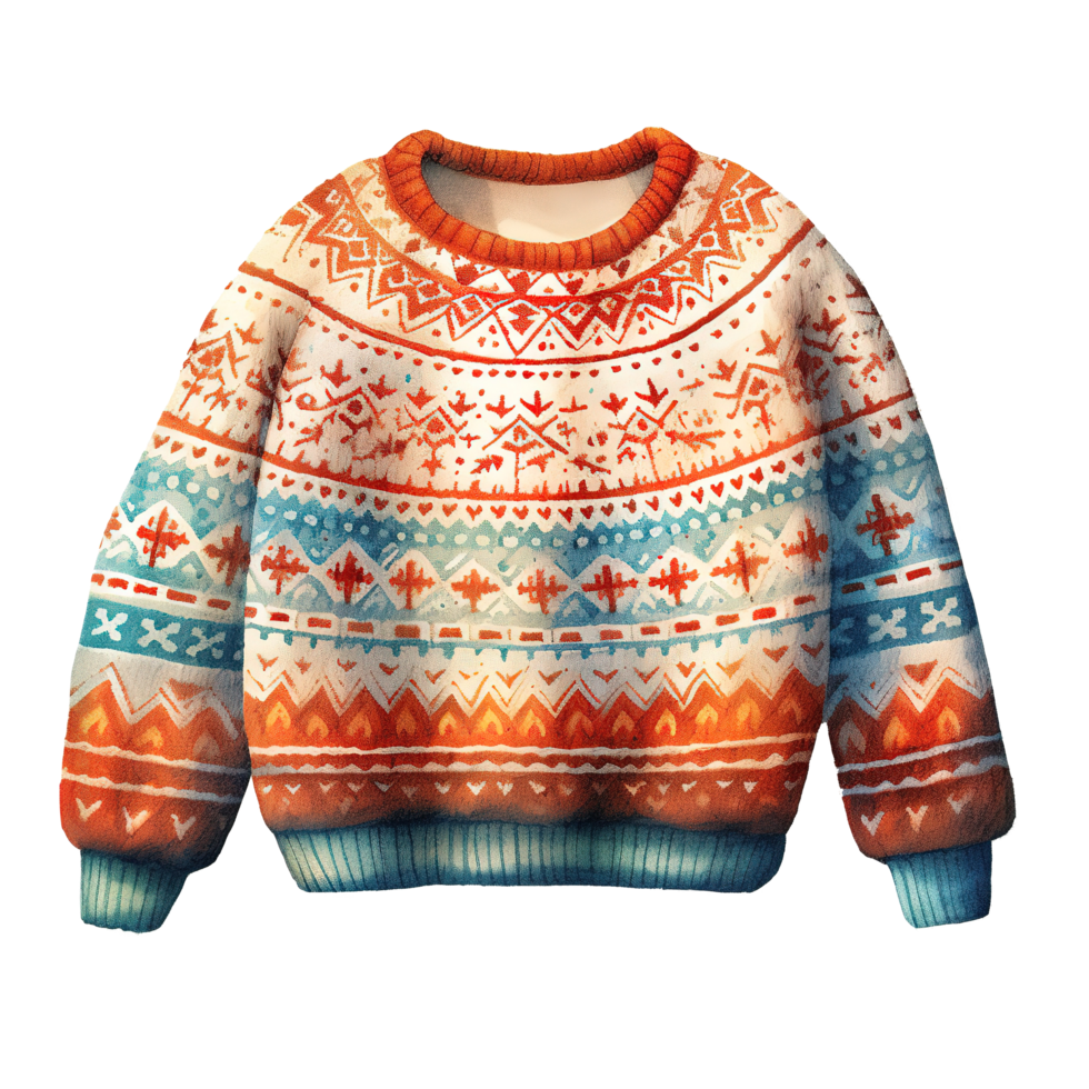 Knit Sweater For Christmas Event. Watercolor Style. AI Generated png