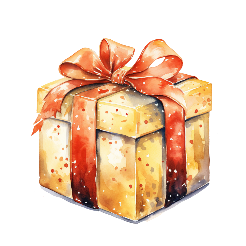 Gift Box For Christmas Event. Watercolor Style. AI Generated png