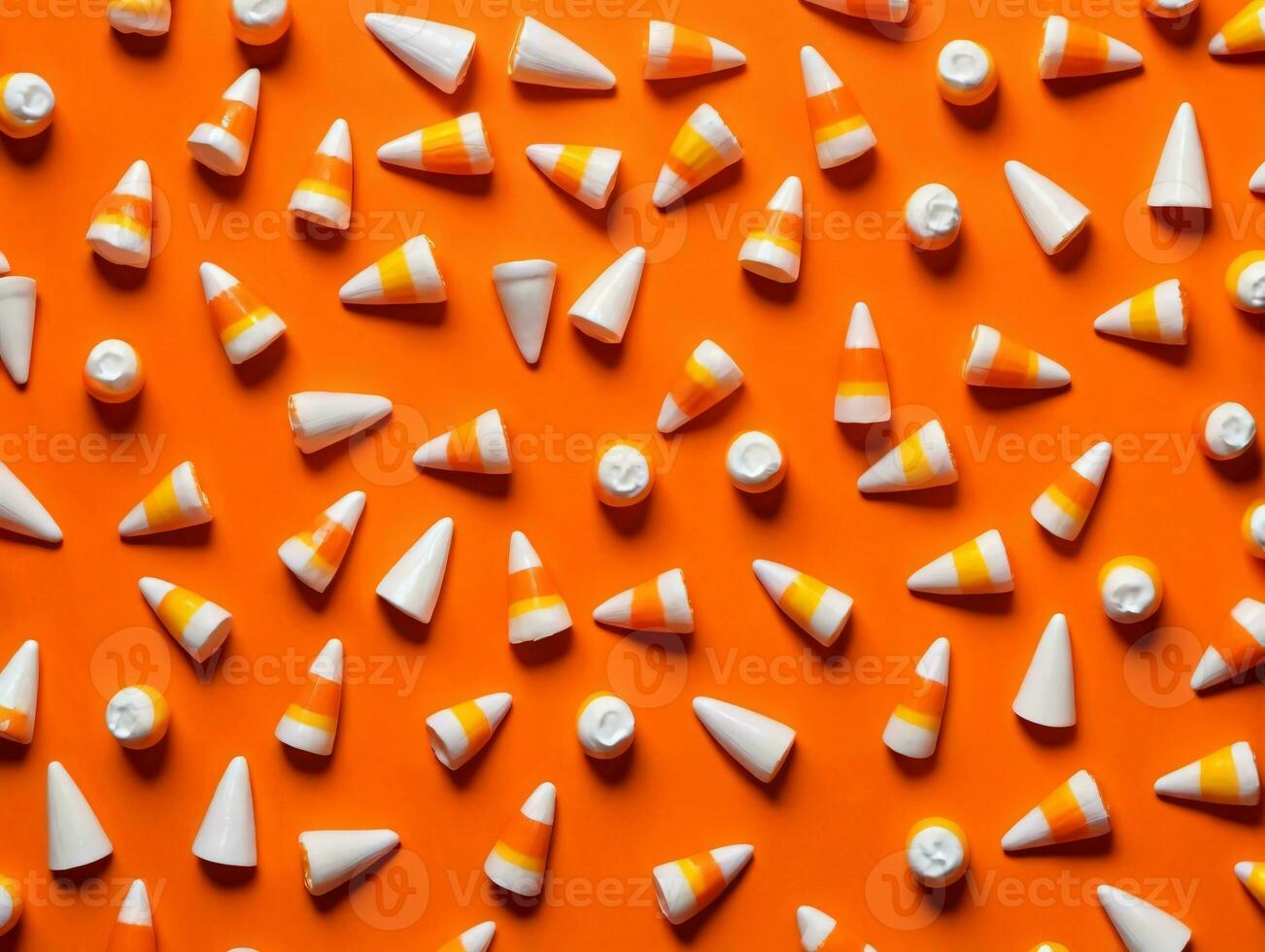 un grupo de caramelo conos sentado en parte superior de un naranja superficie. ai generado foto