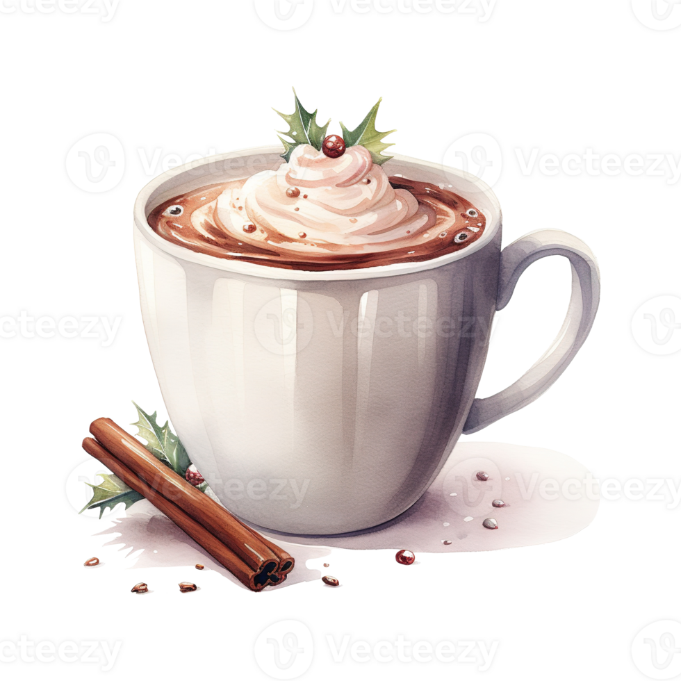 Hot Chocolate For Christmas Event. Watercolor Style. AI Generated png