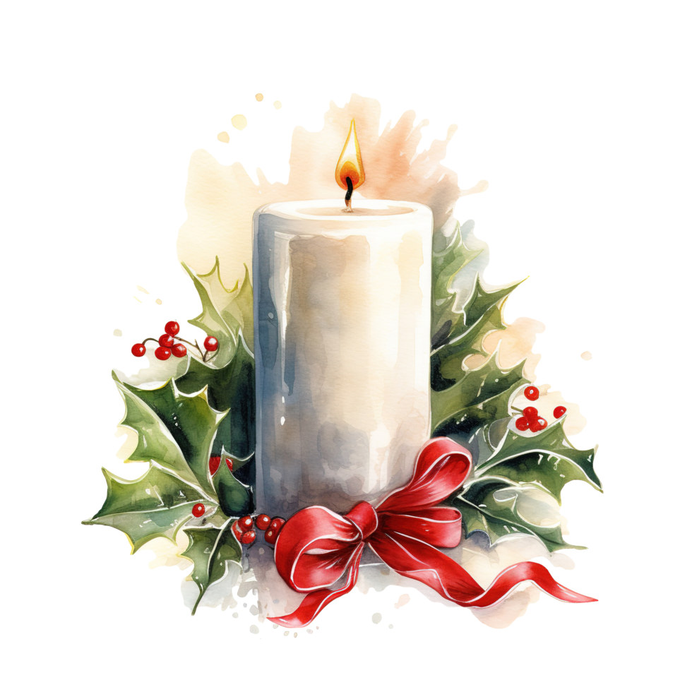 Christmas Candle For Christmas Event. Watercolor Style. AI Generated png