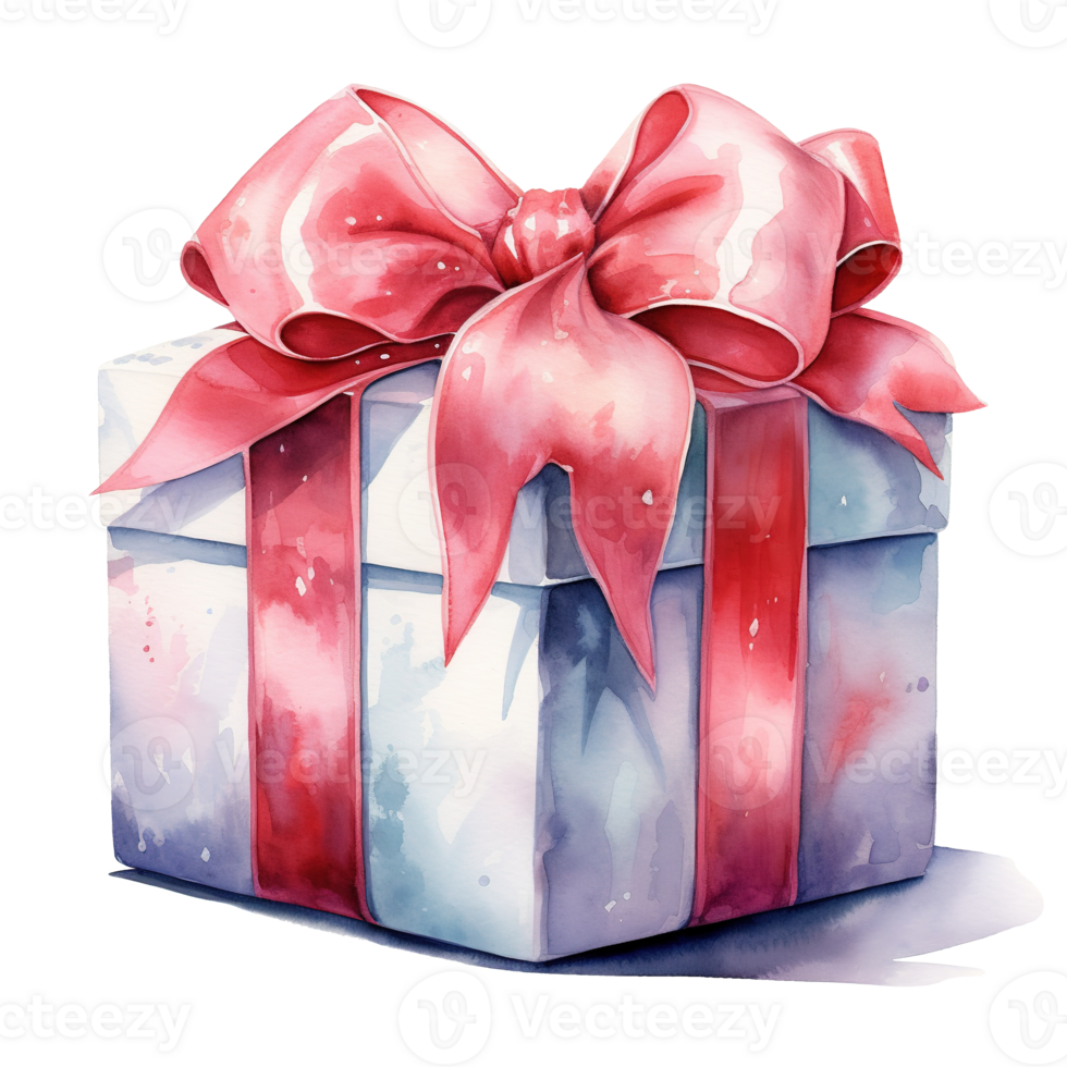 Gift Box For Christmas Event. Watercolor Style. AI Generated png