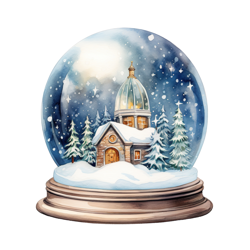 Snow Globe For Christmas Event. Watercolor Style. AI Generated png
