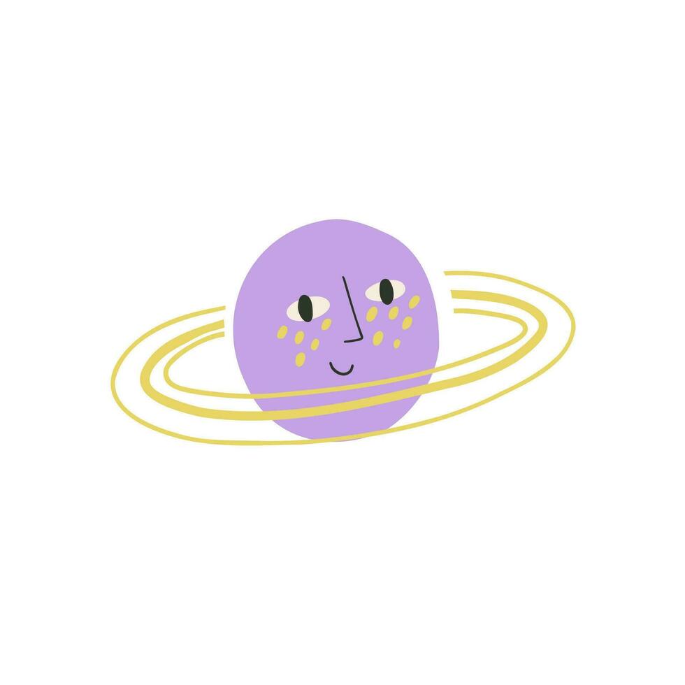 Cute planet drawn in flat style. Space, solar system. Hand drawn vector illustration.