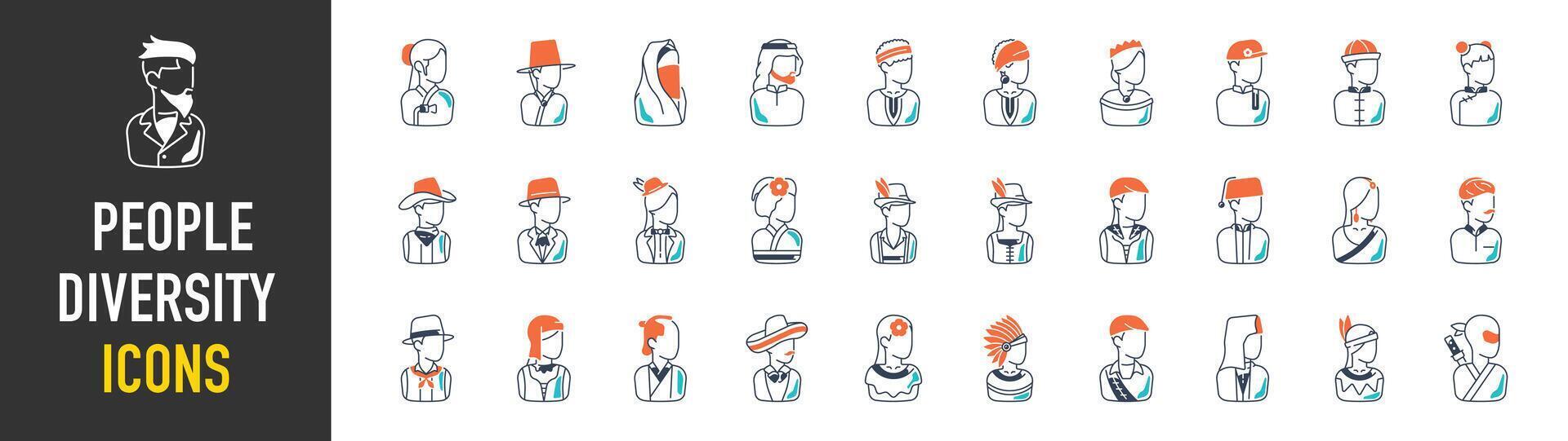 Set of people diversity vector Icons for web and app. People from different countries in costumes.