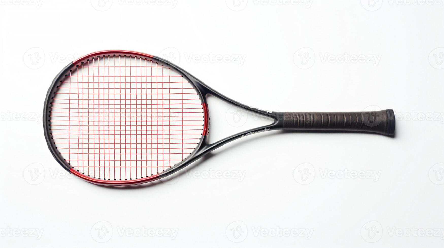 a tennis racket with a red and black handle photo