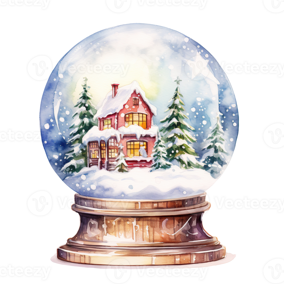 Snow Globe For Christmas Event. Watercolor Style. AI Generated png