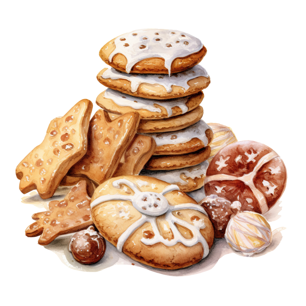 koekjes voor Kerstmis evenement. waterverf stijl. ai gegenereerd png