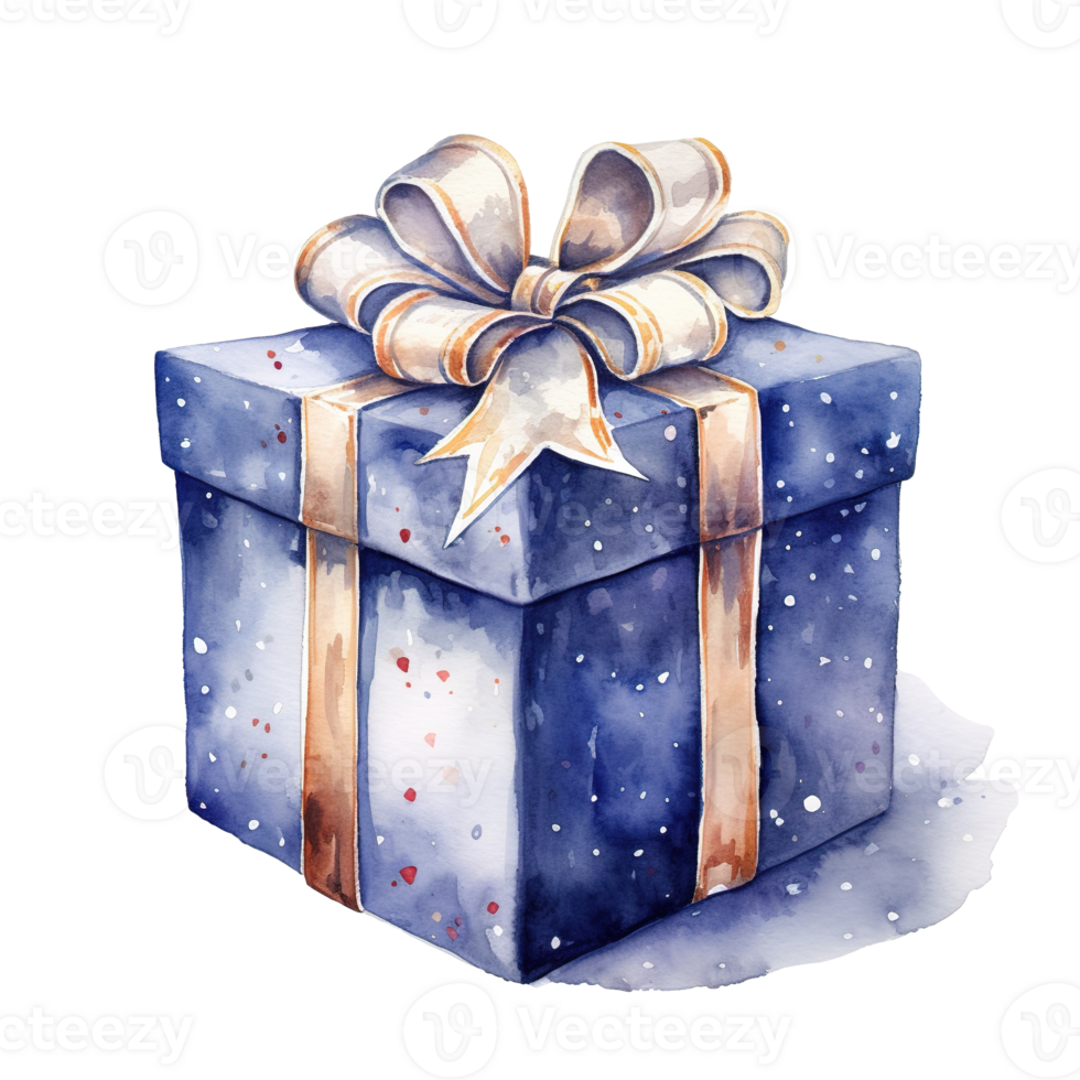 Gift Box For Christmas Event. Watercolor Style. AI Generated png